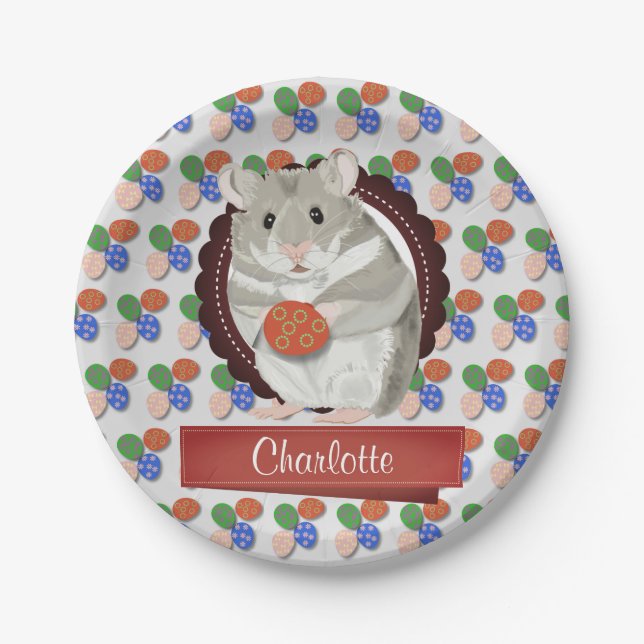 Personalised Girls Hamster Easter Paper Plate (Front)