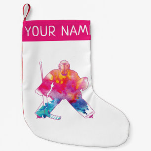 Personalised Girls Hockey Goalie Watercolor Pink Small Christmas Stocking
