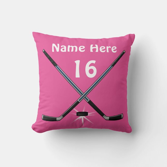 Personalised Girls Hockey Pillows her NAME, NUMBER (Front)