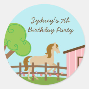 Personalised girls horse birthday party stickers