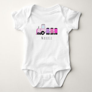 Personalised Girl's Locomotive Train with Name Baby Bodysuit