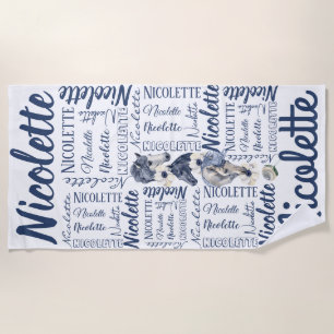 Personalised girls long name with horses  beach towel