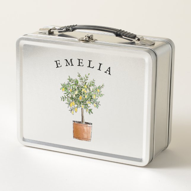 Personalised Girl's Metal Lunchbox Lemon Tree (Front)