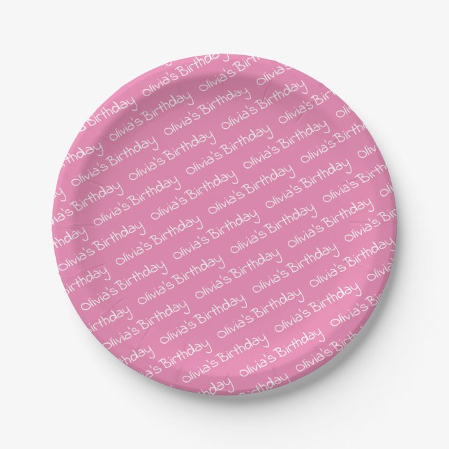Personalised Girl's Name Birthday Pink Party  Paper Plate (Front)