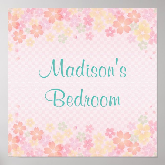 Personalised Girls Name Blue Pink Modern Girly Poster (Front)