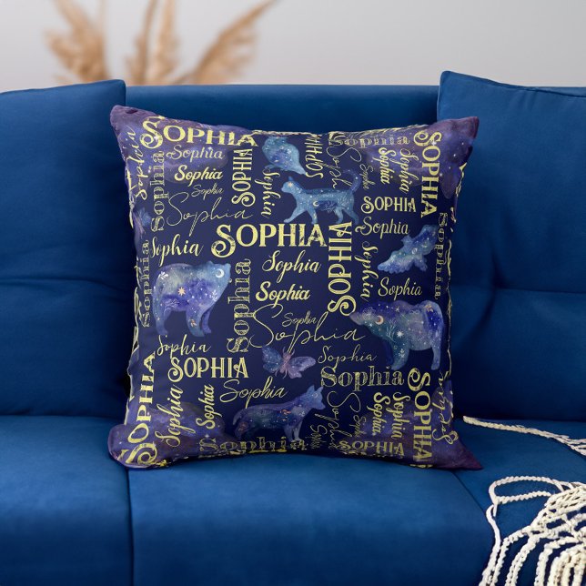 Personalised girls name celestial animals collage  cushion (Personalized girls name celestial animals collage throw pillow)