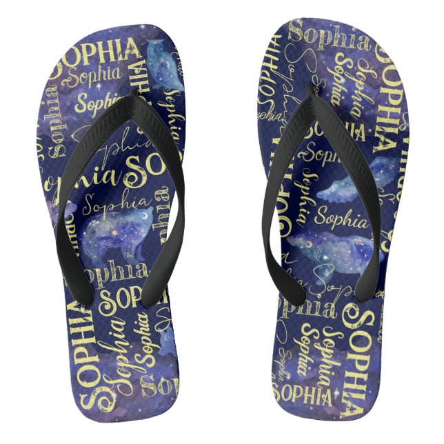 Personalised girls name celestial animals collage  flip flops (Footbed)