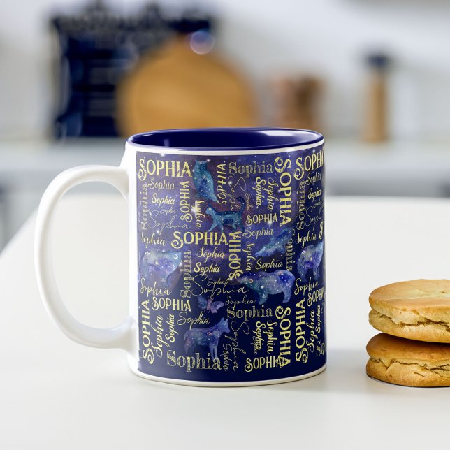 Personalised girls name celestial animals collage Two-Tone coffee mug (Personalized girls name celestial animals collage Two-Tone coffee mug)