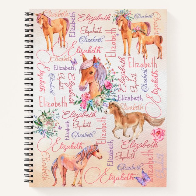 Personalised girls name collage with ponies notebook (Front)