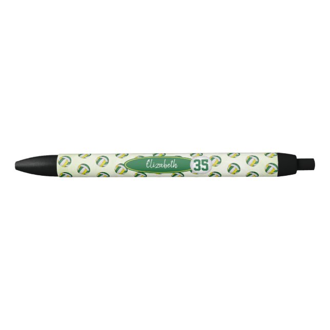 personalised girls name green gold volleyballs black ink pen (Front)