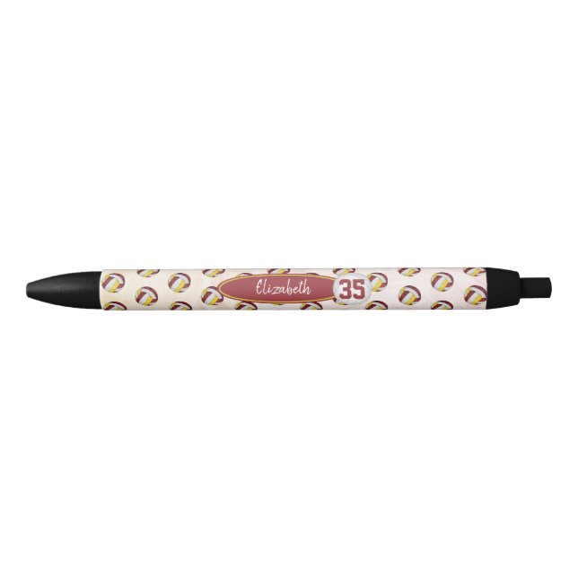 personalised girls name maroon gold volleyballs black ink pen (Front)