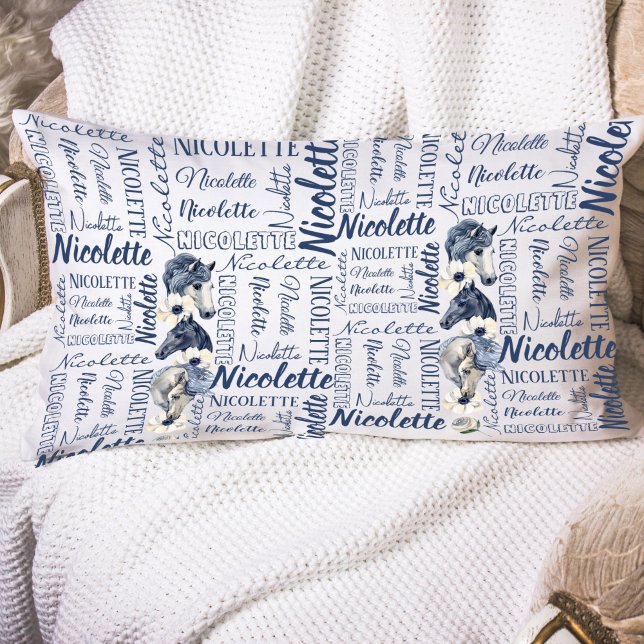 Personalised girls name pillowcase with horses  (Horse personalized name collage horse lovers gift ideas for girls equestrian gifts)