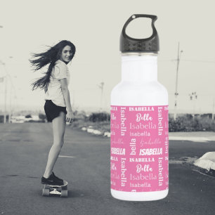 Personalised Girl's Name Pink Girly 532 Ml Water Bottle