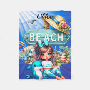 Personalised Girl's name with beach sign Fleece Blanket