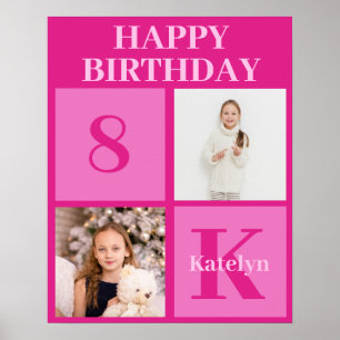 Personalised Girls Photo Hot Pink Birthday Party Poster