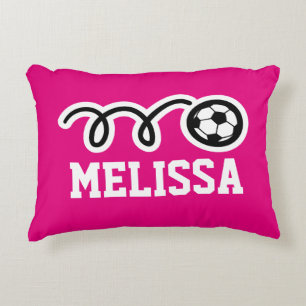 Personalised girls pillow with cute soccer ball