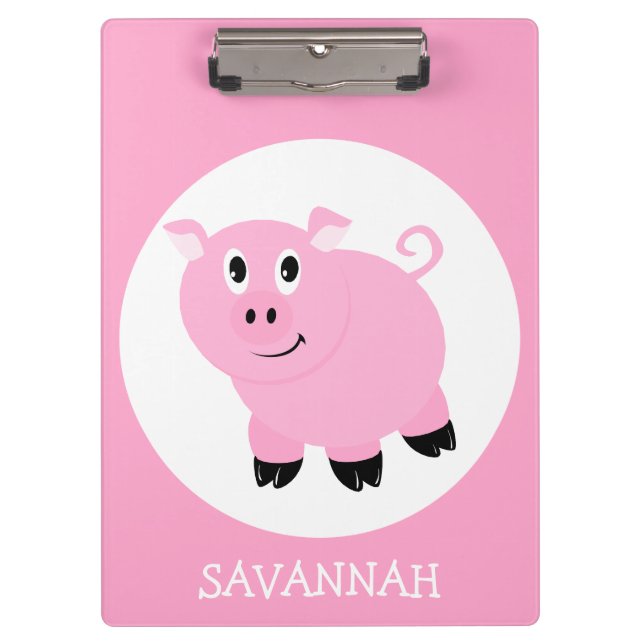 Personalised Girls Pink Cartoon Pig Clipboard (Front)