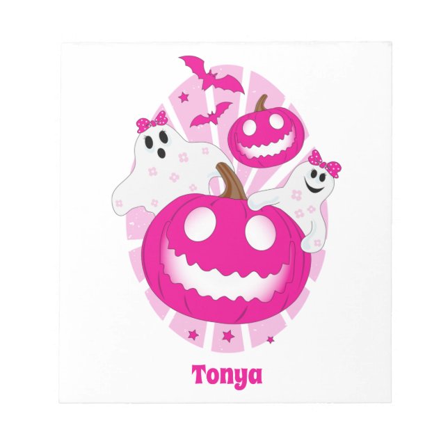 Personalised Girls Pink Halloween Notepad (Front)