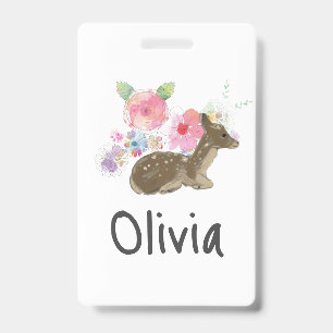 Personalised Girl's Pink Woodland Floral  ID Badge