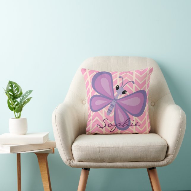 Personalised Girl's Purple Butterfly Pillow (Chair)