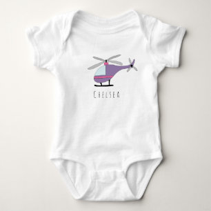 Personalised Girl's Purple Helicopter with Name Baby Bodysuit