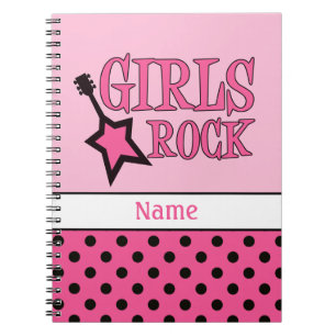 Personalised Girls Rock School Girly Pink Black Notebook