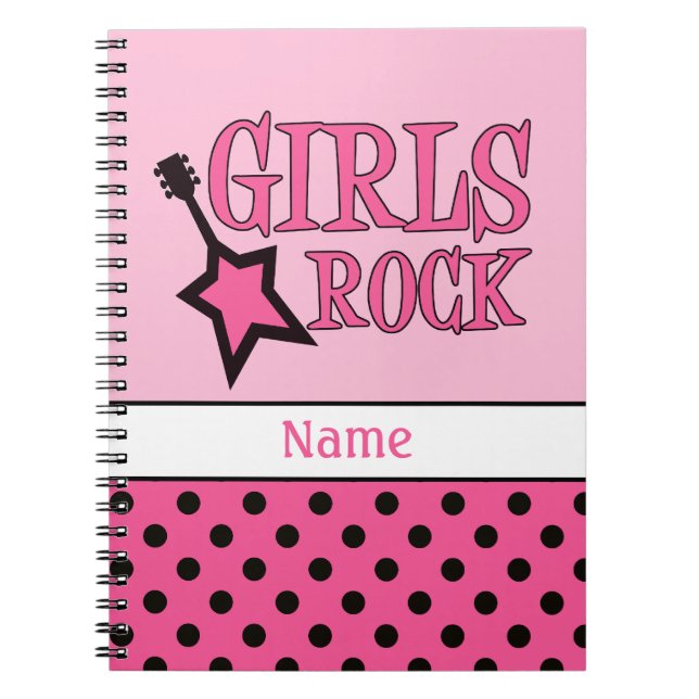 Personalised Girls Rock School Girly Pink Black Notebook (Front)