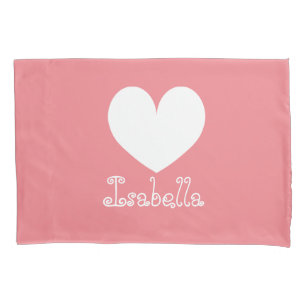 Personalised girls room coral heart pillowcase