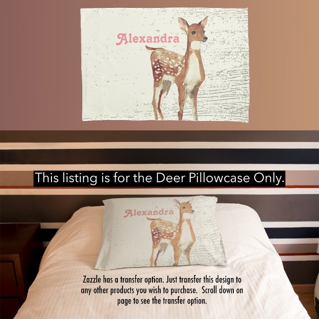 Personalised Girl's Room Deer Wood Texture Pillowcase (Creator Uploaded)