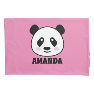 Personalised girl's room pink panda bear pillowcase
