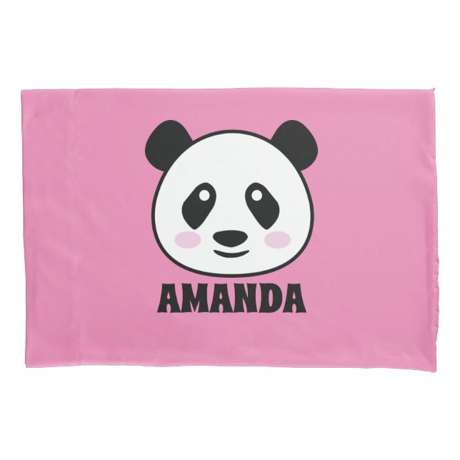 Personalised girl's room pink panda bear pillowcase (Front)