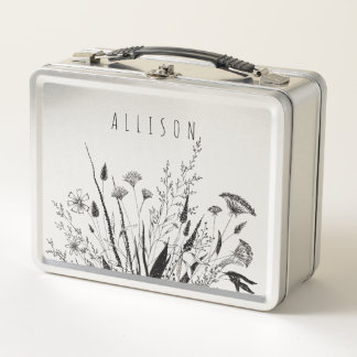 Personalised Girl's School Lunchbox, Botanical Metal Lunch Box