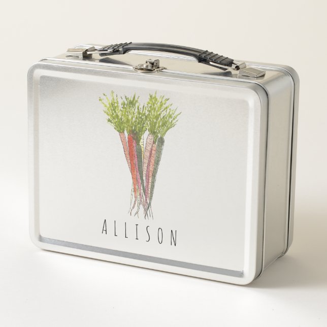 Personalised Girl's School Lunchbox, Carrots Metal Lunch Box (Front)