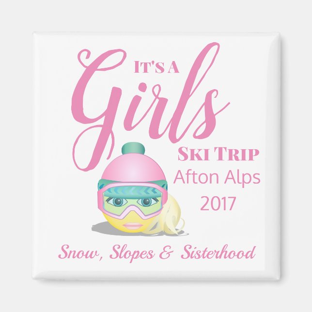 Personalised Girls Ski Trip Memento Magnet (Front)