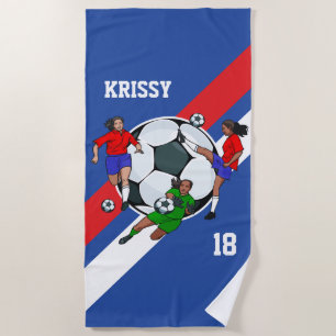 Personalised Girls Soccer Designer Beach Towel