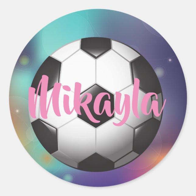 Personalised Girls Soccer galaxy Classic Round Sticker (Front)