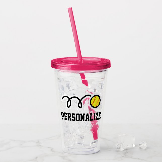 Personalised girl's softball acrylic tumbler glass (Front Ice)