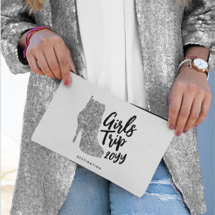 Personalised Girls Trip Disco Mirror Silver Boots Accessory Pouch