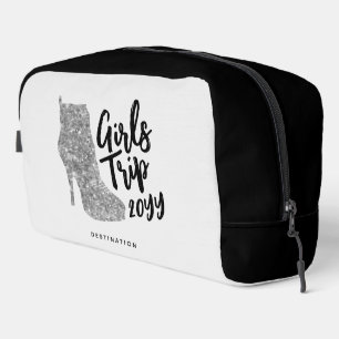 Personalised Girls Trip Disco Mirror Silver Boots Dopp Kit