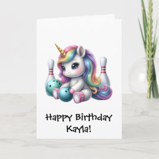 Personalised Girls Unicorn Bowling Birthday Card