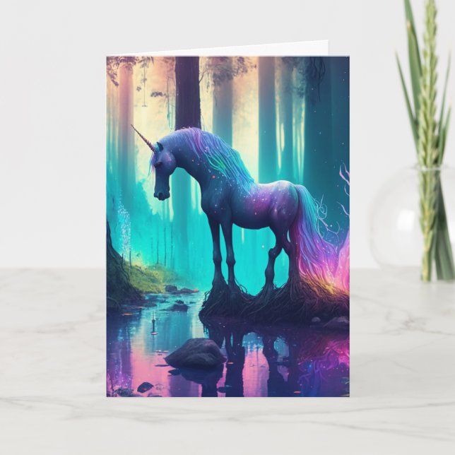 Personalised Girl's Unicorn Happy Birthday Card (Front)