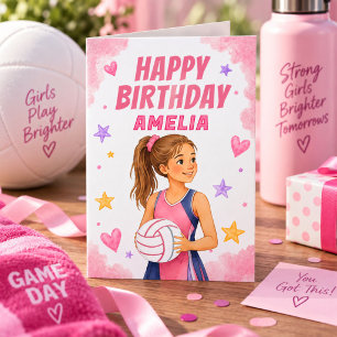 Personalised Girls Watercolor Netball Card
