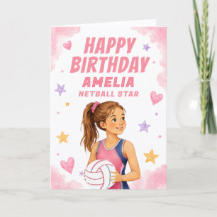 Personalised Girls Watercolor Netball Star Card