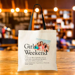 Personalised Girls Weekend Definition Photo Tote Bag<br><div class="desc">Personalise with your definition of a perfect girls' weekend,  and add the names of your besties and a special photo. Designed by Thisisnotme©</div>
