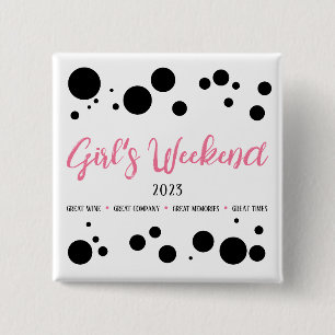 Personalised Girl's Weekend Pink Dotted 15 Cm Square Badge