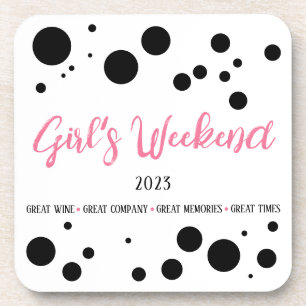 Personalised Girl's Weekend Pink Dotted Coaster