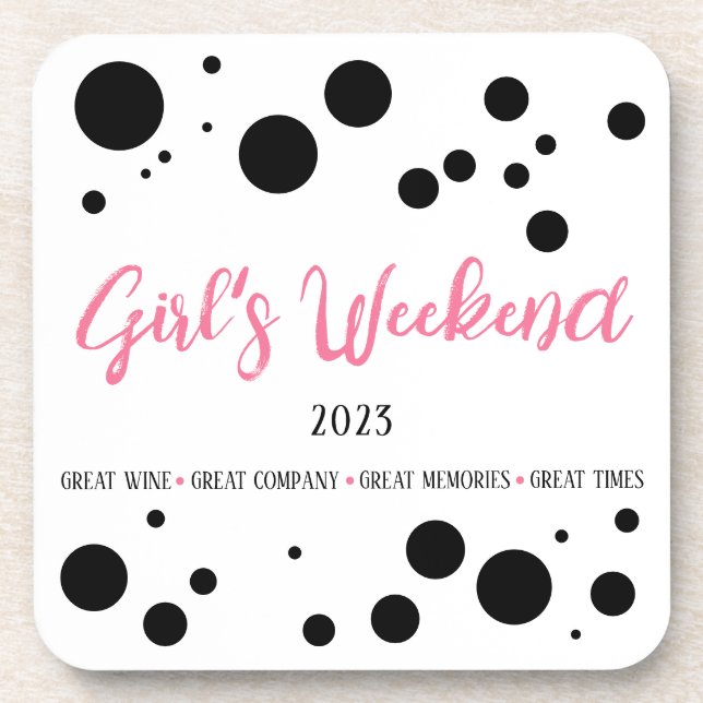 Personalised Girl's Weekend Pink Dotted Coaster (Front)