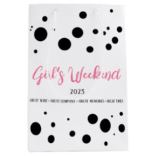 Personalised Girl's Weekend Pink Dotted Medium Gift Bag