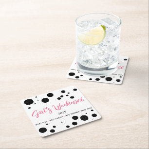 Personalised Girl's Weekend Pink Dotted Square Paper Coaster