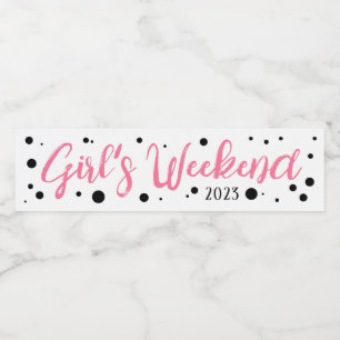 Personalised Girl's Weekend Pink Dotted Water Bottle Label